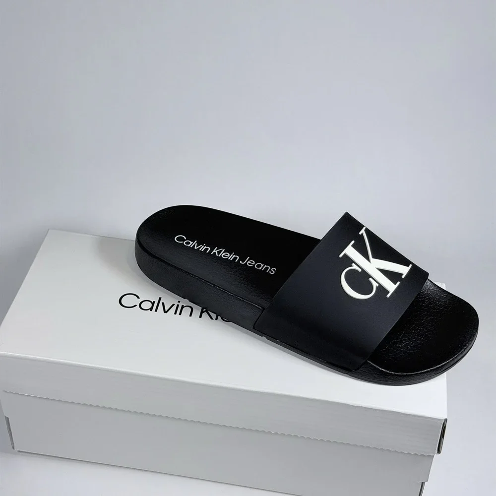 Calvin Klein Size-6M Womens Slide Sandals Arin Logo Beach Black